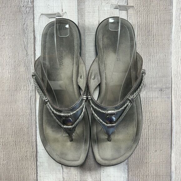 Minnetonka Women's Silverthorne Thong Sandals Flip Flops Leather Silver Size 9 - Picture 5 of 12